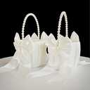ATAILOVE Flower Girl Basket with Pearl Handle, Ivory Fariy Wedding Baskets for Flower Girls,