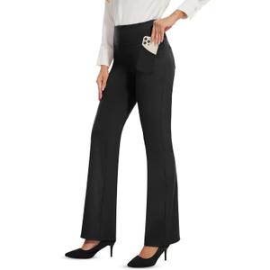 Desol Women's High Waisted Flare Pants for Work, Tummy Control Bootcut Pants with 4 Pockets, Business Casual Pants for Office (XX-Large, Black)