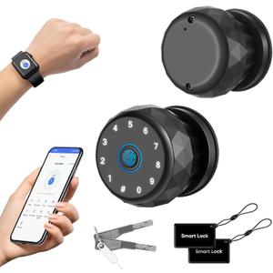 Smart Door Knob Fingerprint Door Lock with Keypad, Keyless Entry Deadbolt for Front Door, Smart Auto Lock Deadbolt with Phone/Watch App Control, Biometric Fingerprint Gate Knob with 6 Ways to Unlock