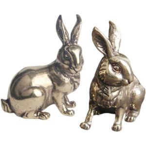 2pcs Brass Mini Antique Rabbit Statue Easter Bunny Figurine Miniature Collectible Figurines Souvenir Garden Micro Landscape Table Centerpiece Decorations