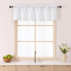 Gwine White Kitchen Valance for Windows 14 Inches Long, Light Filtering Short Curtain for Small Window, Soft Small Window Treatment Drape for Bathroom Basement RV Camper, 60Wx14L inch, 1 Piece