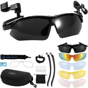 Outdoor Polarized Sunglasses, 3 in 1 Clip Cap/Wearable/Head Mounted Sunglasses, UV400 Protection Clip On Sports Sunglasses with 5 Replaceable Lenses for Fishing Cycling Hiking Climbing Traveling
