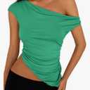 PRETTYGARDEN Womens 2026 Summer Off The Shoulder Crop Tops Sleeveless One Shoulder Ruched Asymmetrical Y2K Going Out Tank Top, L