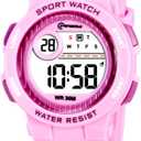 Kids Watch, Girl Watch for 3-15 Year Old Girl, Digital Sport Outdoor Multifunctional Chronograph LED 50 M Waterproof Alarm Calendar for Children with Silicone Band, Kids Gift Pink02 Sport