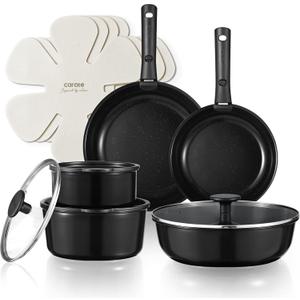 CAROTE Ceramic Cookware Sets, Pots and Pans Set Non Stick Non Toxic, Induction Cookware, Kitchen Cookware Sets,Pots Set for Healthy Coooking 15PCS, Black