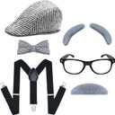 Kids 100 Days of School Costume Set  Fun Old Man Costume Outfit Set with Vintage Hat, Mustache, Glasses for Boys