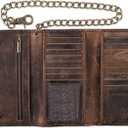 F&L CLASSIC RFID Blocking Mens Tri-fold Long Style Cowhide Leather Steel Chain Wallet, Buffalo Vintage Leather