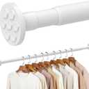 No Drilling Closet Rod, 27.5-74 Inches Hanging Closet Rod for Clothes, Closet Bar & Pole Heavy-Duty, Closet Rods for Hanging Clothes For Closet Wardrobes Bathroom Laundry RV Curtains,White