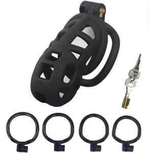 Male, Black Multifunctional Special Protective Cage, Easy to Wear, Portable, 4 Small Parts, One Key, BDSM Cage, F16