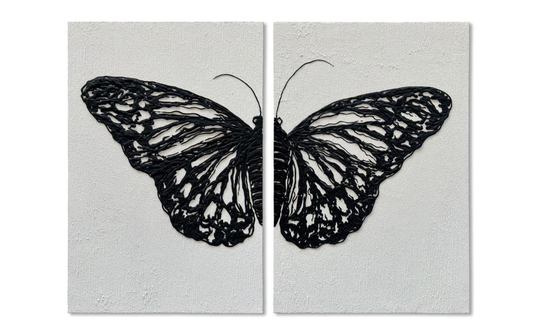 NANKAI Art Hand-Painted Black Butterfly Texture Art Wall Decoration 36x24-inch x2 Contemporary Art Oil Painting Home Living Room Corridor Wall Art