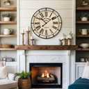 EMAX HOME Rustic Farmhouse Wall Clock 24 Inch, Vintage Oldtown London Wooden Large Clock with Silent Tick, for Bedroom, Office, Kitchen, Indoor Home Decoration, 24 Inch Black Numerals