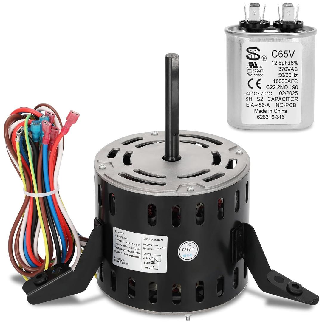 B1340021S Furnace Blower Motor 1/3 HP 115V 1050 RPM Replacement for Goodman Amana B1340021 K55HXRBJ-1828, Include 12.5 uF/370V Capacitor