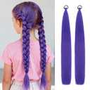 2 Packs Purple Ponytail Extension with Elastic Tie for women, 26 inch Wrap Around Braid Hair Extensions Halloween Costume Cosplay