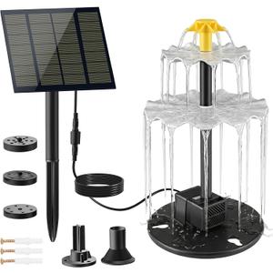 Yeomi Solar Water Fountain for Bird Bath, Upgrade 2W 7V Solar Powered Water Pump with Adjustable Flow, Solar Fountain Kit for Bird Baths Small Pond Garden Water Feature
