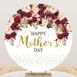Renaiss 6x6ft Happy Mother's Day Round Backdrop Cover Red Pink Rose Mother's Day Circle Photography Background Rose Flowers Mother's Day Party Decors Floral Mother's Day Arch Photo Booth Props
