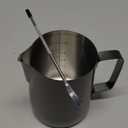 Espresso Cup, 6.8 oz/200 ml Stainless Steel Coffee Shot Measuring Cup with Wood Handle, Double V-Shaped Mouth and Clear Scale for Cappuccino Barista Coffee Bar Accessories, Black