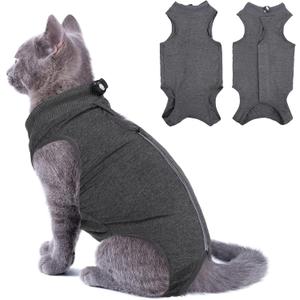 SUNFURA Recovery Suit, Onesie for Cats After Surgery, Breathable Surgical Spay Suit for Abdominal Wounds Skin Diseases, E-Collar Alternative Surgery Shirt Anti Licking, Grey L