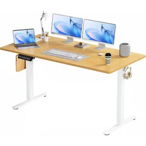 Smug Adjustable Height Standing Desk 63 Inch Electric Sit Stand Up Down Computer Table Ergonomic Rising Modern Lift Motorized Gaming Desktop Workstation for Work Home Office - Oak