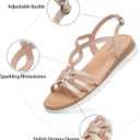 Saidoteto Women's Wide Flat Sandals,Casual Open Toe Strappy Slip-on Summer Dressy Platform Sandals with Sparkling Rhinestones