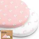 2-Pack Organic Bassinet Sheets for Girls, Boys - 100% Cotton Bassinet Mattress Sheets Compatible with Halo Bassinest Swivel Sleeper, Graco,Baby Delight,Chicco,Unisex Fitted Bassinet Sheets (Dreamland)