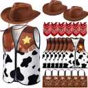 Cowboy Cowgirl Hats Pack Cowboy Costume Outfit Include 4 Vest and 6 Bandanas for Kids Party