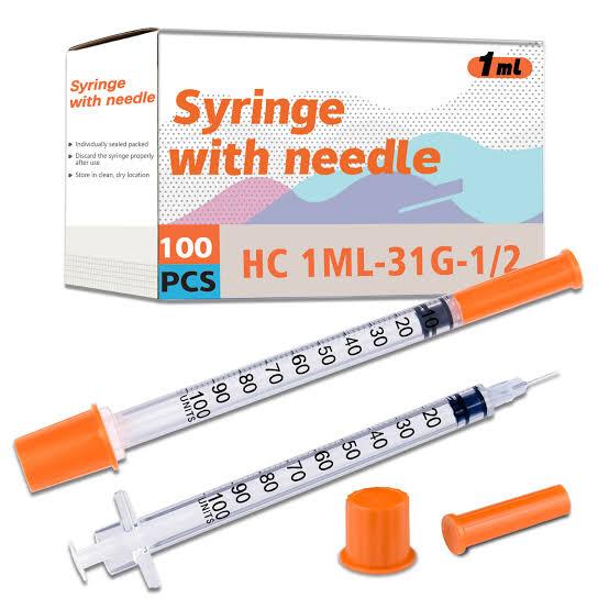 Diabetic Syringes with Needle, 1ml-31G-1/2"