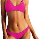 ZAFUL Women's Solid Spaghetti Strap Bralette Bikini Set Two Piece Swimsuit (Large, 1-magenta)