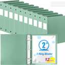 Henoyso 12 Pack 2 Inch Plastic 3 Ring Binder Round Ring, Bulk 2 Inch Flexible Binders Hold 490 Sheets Letter Size with Pocket, Document Organizer for Back to School Classroom Office (Sage Green)