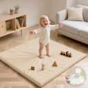Baby Play Mat 50x50 Inches,1.3" Thick Padded Waterproof Floor Cushion & Playpen Mat with Vegan Leather,Non-Slip & Non-Toxic Nursery Rug for Infants, Toddlers & Kids(Beige)