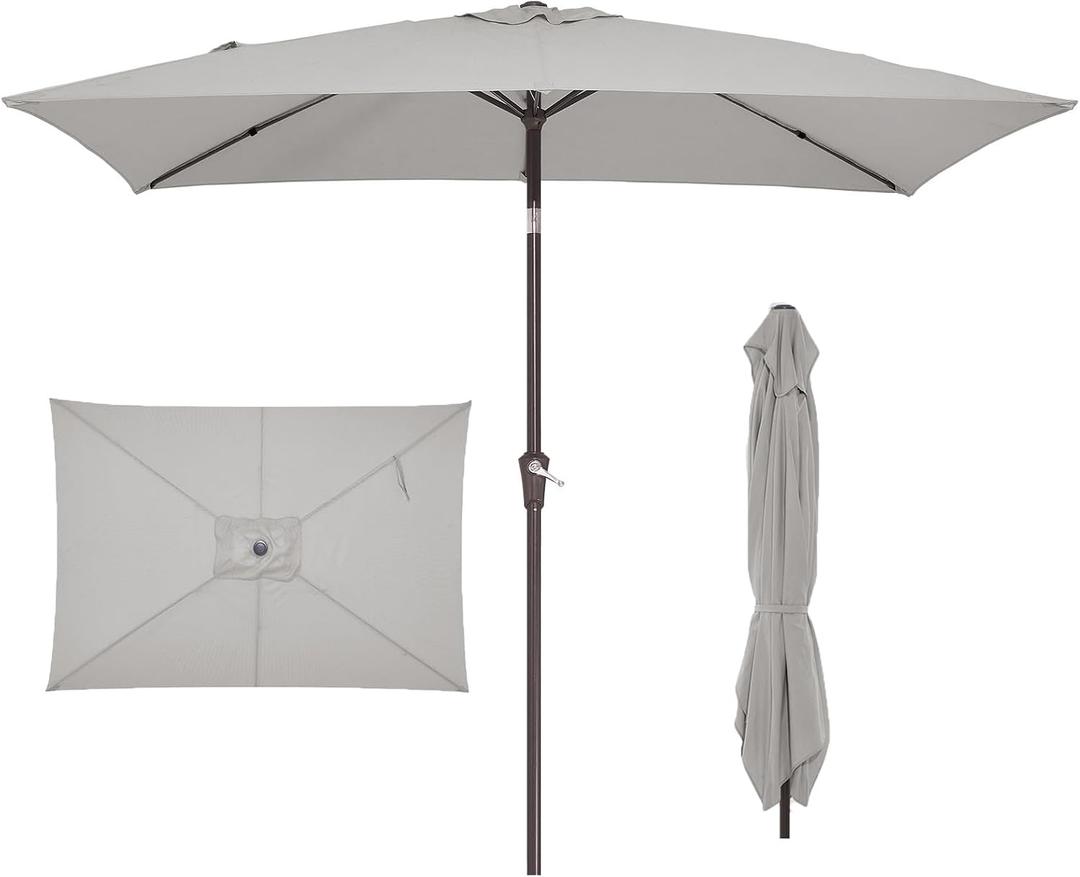 JEAREY 6.5x10 ft Rectangular Patio Umbrellas Rectangle Outdoor Umbrella with Push Button Tilt and Crank, Market Table Umbrella 6 Sturdy Ribs UV Protection for Poolside Garden Backyard Deck, Foggy Gray