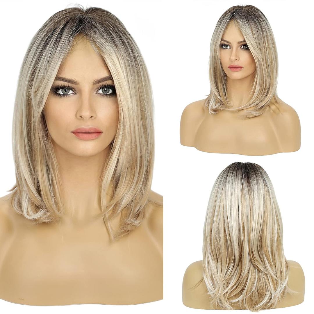 HAIRCUBE Layered Wigs for Women Synthetic Wig (Blonde with Black Roots) HAIRCUBE Layered Wigs for Women Synthetic Wig (Blonde with Black Roots)