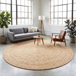 KEMA Jute Braided Woven Area Rug, Natural, 8 Feet Round