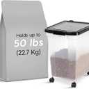 IRIS USA Airtight Dog Food Storage Container, WeatherPro, Up to 50 lbs, Removable Wheels, for Dog Cat Bird and Other Pet Food Storage Bin, Keep Fresh, Translucent Body, Made in USA, Clear/Black