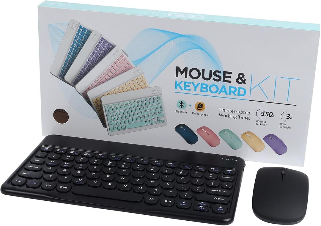 Bluetooth Keyboard and Mouse Combo for iPad - 9.72" Rechargeable Wireless Keyboard & Mouse, Type-C Charging, Perfect for On-The-Go Professionals(Black)