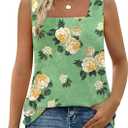 WIHOLL Tank Tops for Women Summer Outfits 2025 Square Neck Casual Shirts Blouses (X-Large, 0-green Flower)