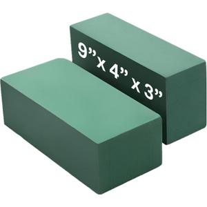 2 Pcs Floral Foam Blocks (Larger Size 9" X 4" X 3" Each) Florist Flower Foam Green Bricks Applied Dry or Wet Flower Foam Bricks Arrangement Supplies for Artificial or Fresh Flowers (Pack of 2)