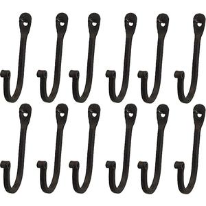 Early American Single Prong Wrought Iron Hooks, Set of 12 - Rustic Curved Metal Fasteners - Decorative Colonial Wall Dcor