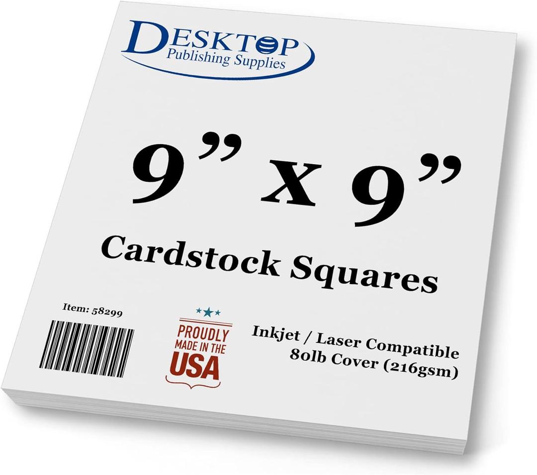 White Cardstock Squares - Square Card Stock Paper - Thick 80lb Cover - For Spin Art Refill, Scrapbooking, Invitations, & Crafts (9" x 9", 100 Pack)