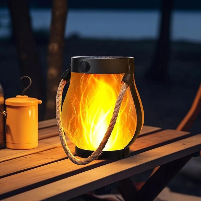 iBaycon 1 Pack Gen Solar Lanterns Lights, Ultra-Real Flame Garden Lights with Dual Charging USB & Solar, 1 Modes Outdoor Waterproof Hanging Lantern for Yard Home Brithday Gifts (Warm White)