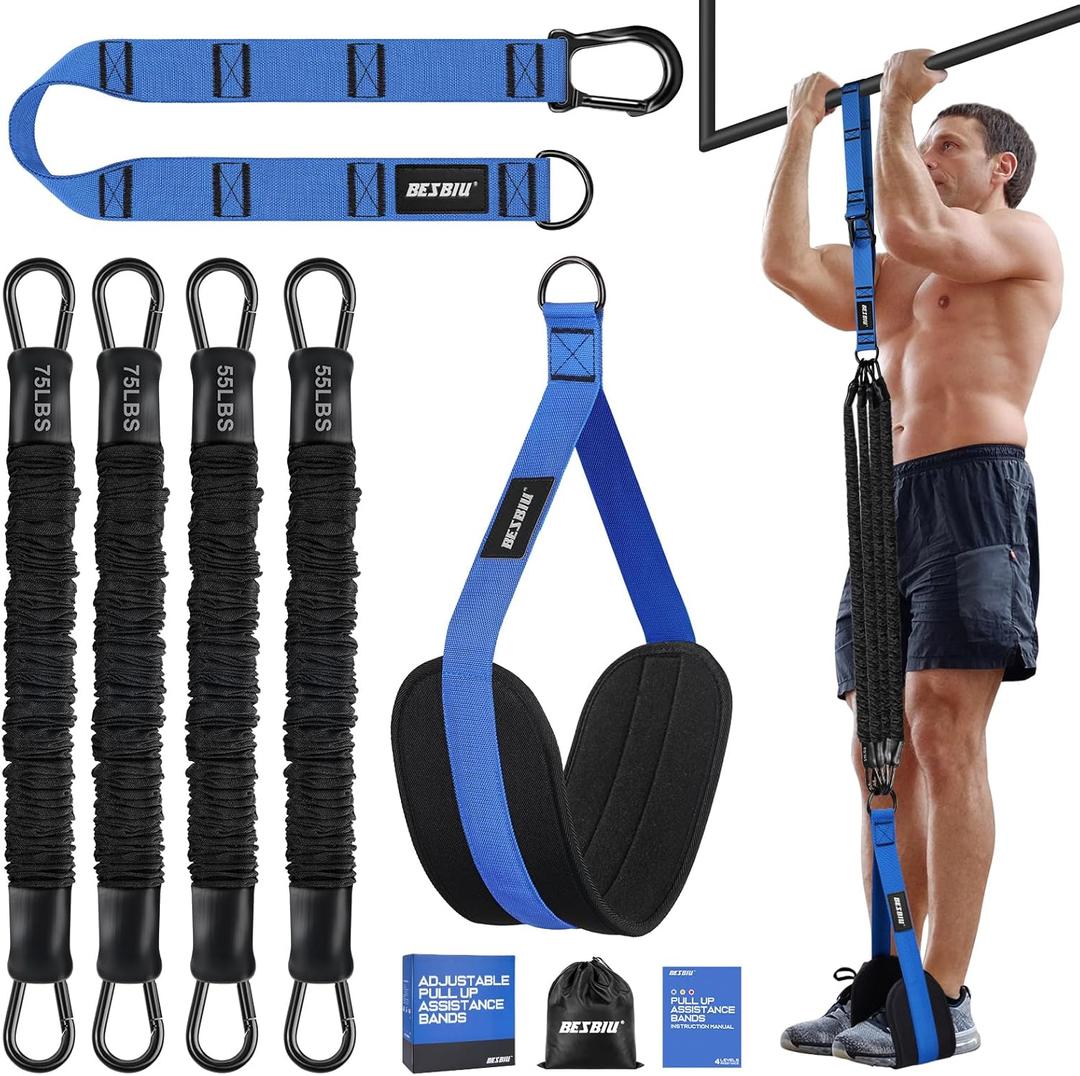 Pull Up Assistance Bands 260lbs, Heavy Pull Up Bands Resistance Bands for Pull Ups Working Out with Feet Rest, Pull Up Bar Bands Assistance Bands Strength Training Workout Equipment, Height Adjustable (Blue)