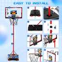 Basketball Hoop for Kids, 4 in 1 Kids Basketball Hoop and T Ball Set with Hanging Baseball Hoop, Toddler Basketball Toys, 2.98-5.8ft Adjustable Basketball Set for Indoor & Outdoor Backyard Sport Game