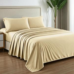 Mayfair Linen 100% Egyptian Cotton Sheets Set Queen - 1000 High Thread Count, Luxury 5-Star Hotel 4 PC Sateen Bed Sheets Queen Size, Soft, Breathable Extra Long Staple 16" Deep Pocket Sheets - Sand