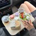2-in-1 Drive-Thru Tray: Car Food Tray, Wood Car Trays for Eating in Parked Car, Car Desk for Laptop, Car Cup Holder Tray for Road Trip, Taxi, RVs, Truck Drivers
