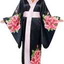 fun shack Geisha Costume for Women, Japanese Kimono Dress, Traditional Kimonos for Women, Elegant Japanese Attire (XX-Large, Black)