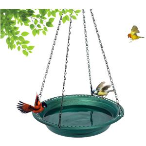 Antique Outdoor Garden Hanging Bird Bath, 16 inch Heavy Duty BirdBath Bowl Only with Chains, Hanging Bird Feeder for Backyard Decor Green