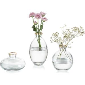 Bud Vases 3Pcs/Set Small Vases Handmade Cute Gold Rim Small Vases for Flowers Centerpieces Glass Vases Mini Vase Home Decor Centerpieces, Events Table Decor ( missing 2pc)