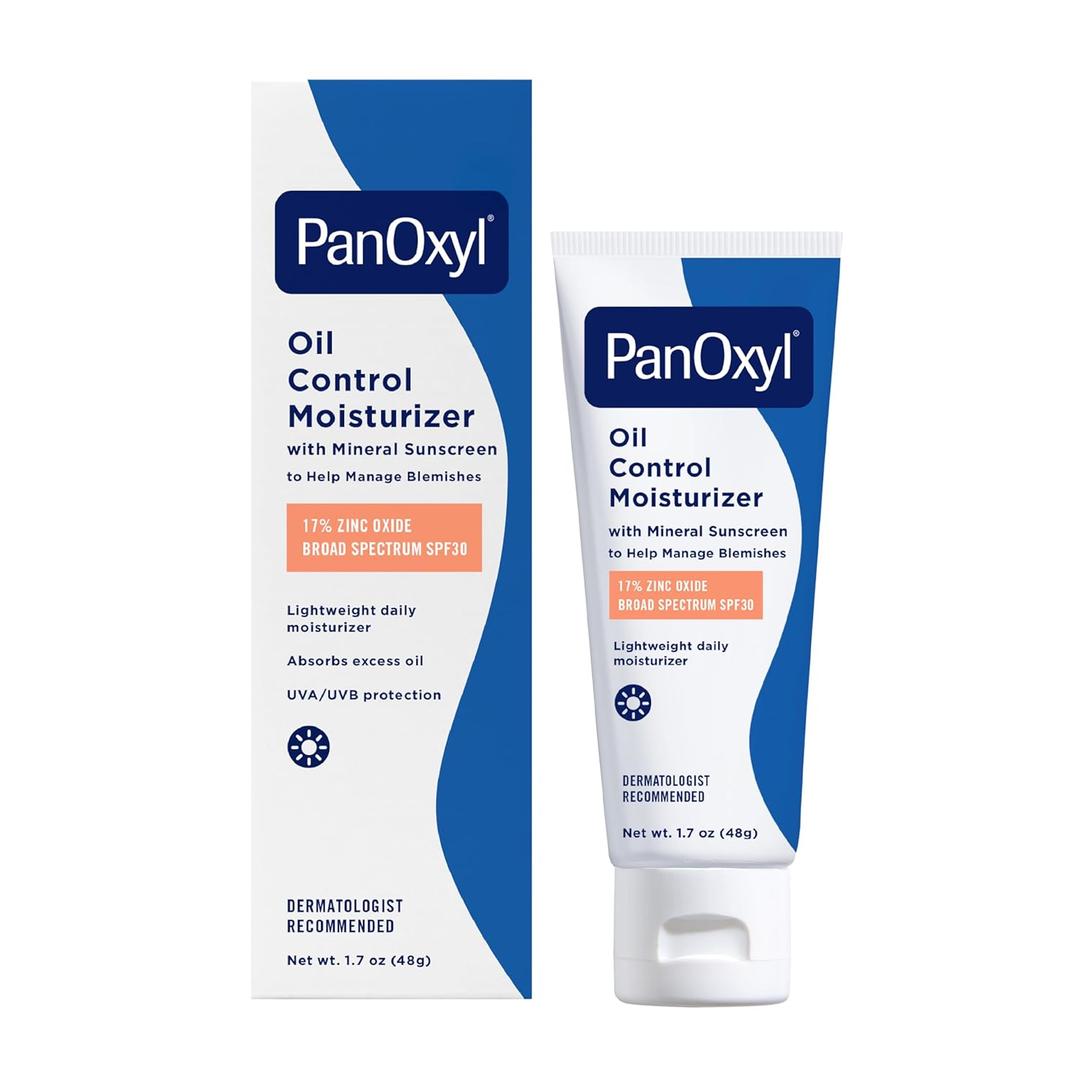 PanOxyl AM Oil Control Moisturizer, NEW Sheer Formula, Absorbs Excess Oil and Reduces Shine, with Mineral Sunscreen for Acne Prone and Oily Skin - SPF 30 - 1.7 oz