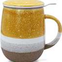 13.5oz Tea Mug with Infuser and Lid, Loose Leaf Tea Cup with Strainer, Porcelain Steeping Teacup, Yellow Infuser Mug for Birthday, Christmas, Thanksgiving, Housewarming Gift
