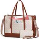 IGOLUMON Laptop Bag for Women 15.6 Inch Vegan Leather Work Tote Bag Quilted Womens Briefcase Designer Laptop Bags for Office Teacher College Cute Computer Bag with Purse Professional Beige & Brown (Beige & Brown)