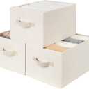 StorageWorks Closet Organizers and Storage Bins, Fabric Storage Baskets for Shelves, Linen Closet Organizer for Clothes, Beige, 3-Pack, Large